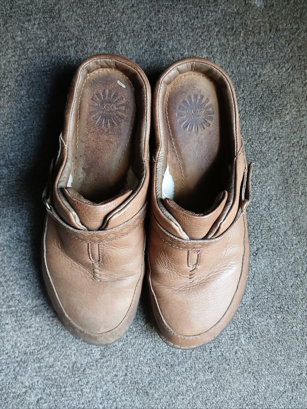 UGG Brown Leather Slip-On Clog for Women Size 10